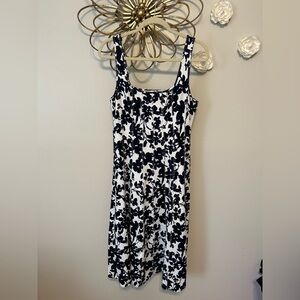 LOFT Navy Blue and White Floral Midi Tank Dress